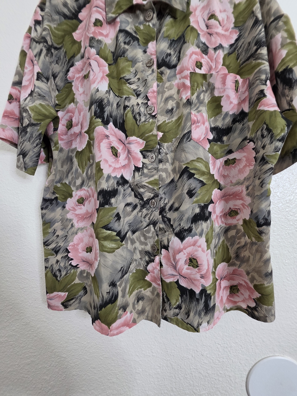 Vintage Joan Walters Womens Floral Short Sleeve Button Down Shirt Top Size L - Picture 7 of 12